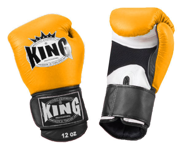 KING Triple Color Boxing Gloves- Air Velcro - Yellow Fist, White Palm Blue Red Black Wrist