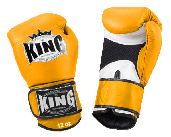 KING Dual Color Boxing Gloves- Air Velcro - Yellow Fist & Wrist, Blue Red Black White Palm