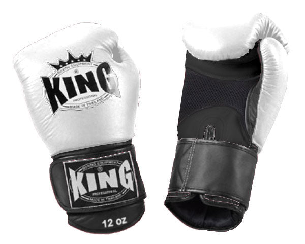 KING Dual Color Boxing Gloves- Air Velcro - White Fist, Blue Red Black Yellow Palm & Wrist