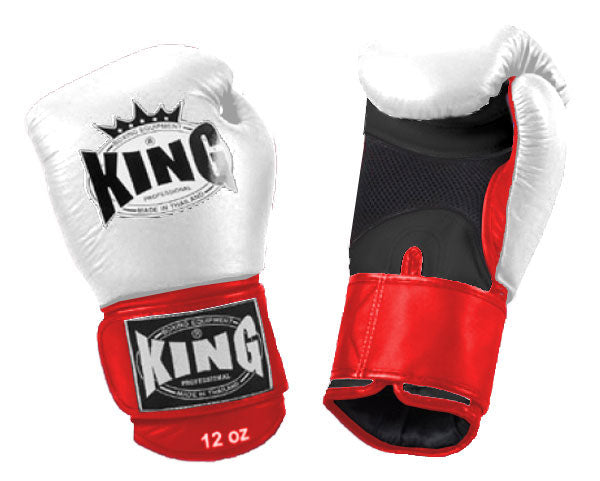 KING Triple Color Boxing Gloves- Air Velcro - White Fist, Black Palm Red Yellow Blue Wrist