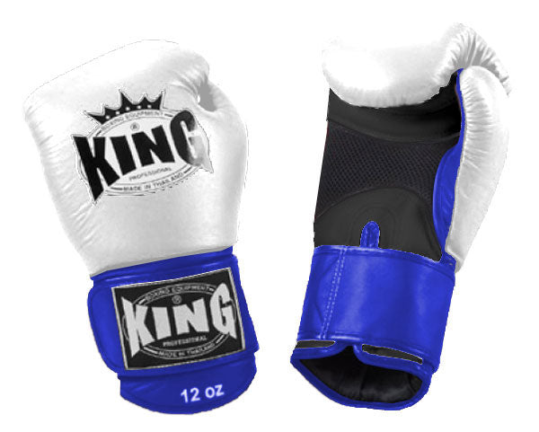 KING Triple Color Boxing Gloves- Air Velcro - White Fist, Black Palm Red Yellow Blue Wrist