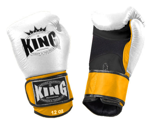 KING Triple Color Boxing Gloves- Air Velcro - White Fist, Black Palm Red Yellow Blue Wrist