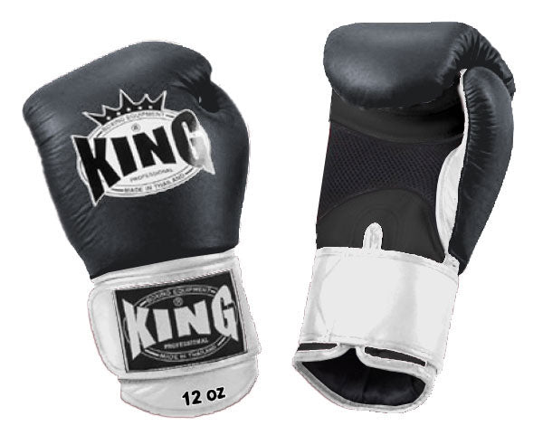 KING Dual Color Boxing Gloves- Air Velcro - Black Fist & Palm, Blue Red White Yellow Wrist