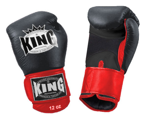 KING Dual Color Boxing Gloves- Air Velcro - Black Fist & Palm, Blue Red White Yellow Wrist