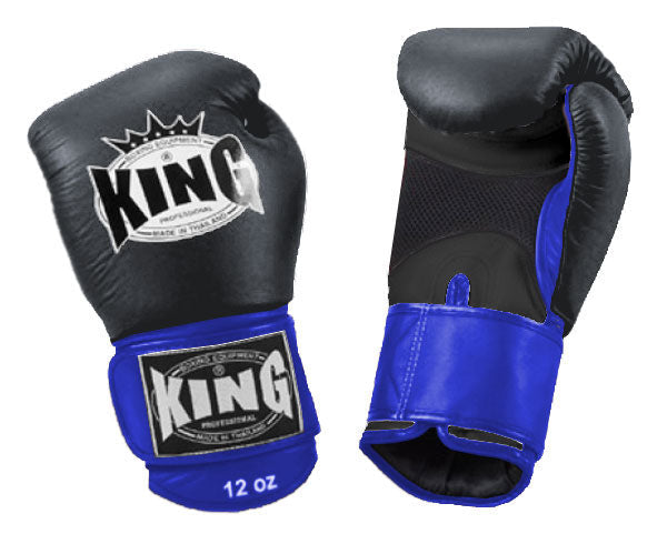 KING Dual Color Boxing Gloves- Air Velcro - Black Fist & Palm, Blue Red White Yellow Wrist