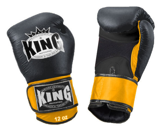 KING Dual Color Boxing Gloves- Air Velcro - Black Fist & Palm, Blue Red White Yellow Wrist