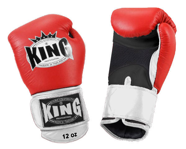 KING Triple Color Boxing Gloves- Air Velcro - Red Fist, Black Palm Blue White Yellow Wrist