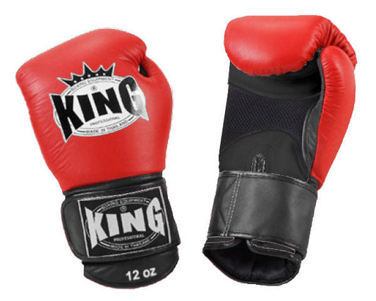 KING Dual Color Boxing Gloves- Air Laceup - Red Fist, Blue Black White Yellow Palm & Wrist