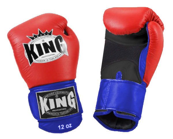 KING Triple Color Boxing Gloves- Air Velcro - Red Fist, Black Palm Blue White Yellow Wrist