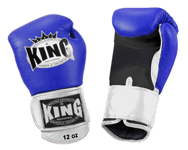 KING Triple Color Boxing Gloves- Air Velcro - Blue Fist Black Palm Red White Yellow Wrist