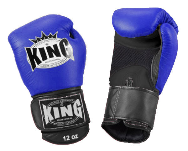 KING Dual Color Boxing Gloves- Air Velcro - Blue Fist, Black Red White Yellow Palm & Wrist