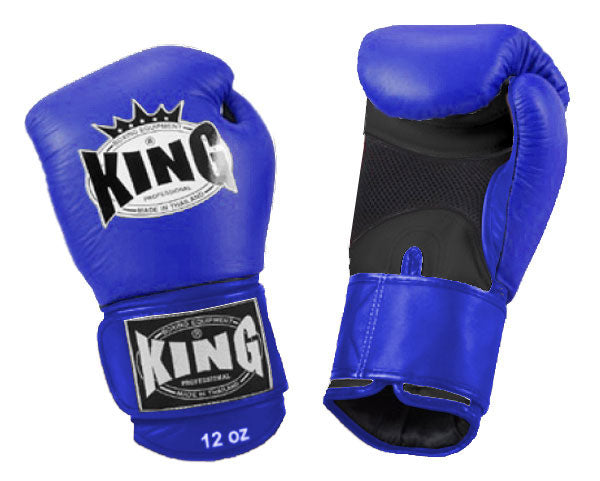 KING Dual Color Boxing Gloves- Air Velcro - Blue Fist & Wrist, Black Red White Yellow Palm