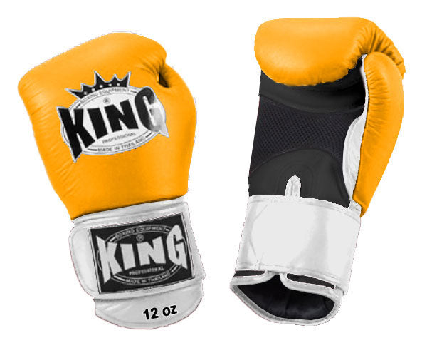 KING Triple Color Boxing Gloves- Air Velcro - Yellow Fist, Black Palm Blue Red White Wrist