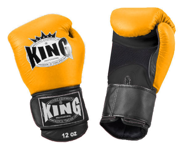 KING Dual Color Boxing Gloves- Air Velcro - Yellow Fist, Blue Red Black White Palm & Wrist