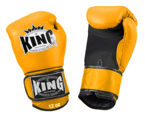 KING Dual Color Boxing Gloves- Air Velcro - Yellow Fist & Wrist, Blue Red Black White Palm