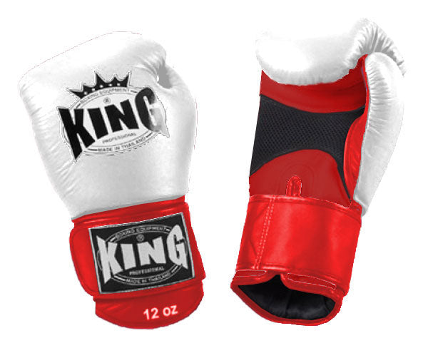 KING Dual Color Boxing Gloves- Air Velcro - White Fist, Blue Red Black Yellow Palm & Wrist