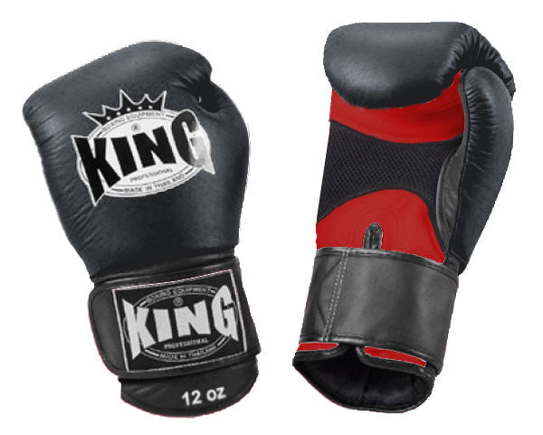 KING Dual Color Boxing Gloves- Air Velcro - Black Fist & Wrist, Blue Red White Yellow Palm