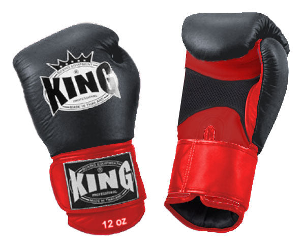 KING Dual Color Boxing Gloves- Air Velcro - Black Fist, Blue Red White Yellow Palm & Wrist