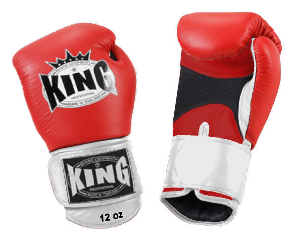 KING Dual Color Boxing Gloves- Air Laceup - Red Fist & Palm, Blue Black White Yellow Wrist