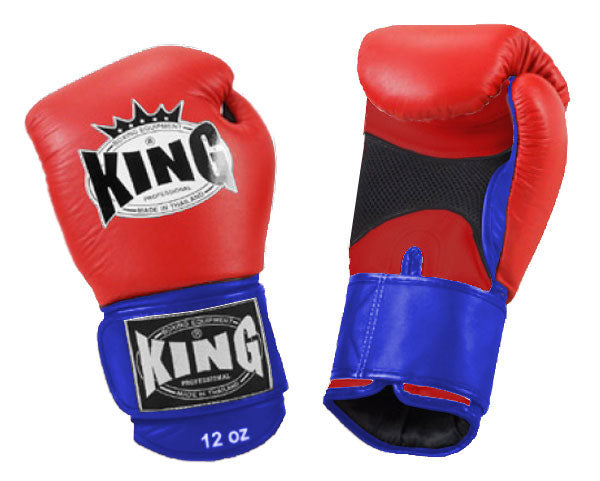 KING Dual Color Boxing Gloves- Air Laceup - Red Fist & Palm, Blue Black White Yellow Wrist