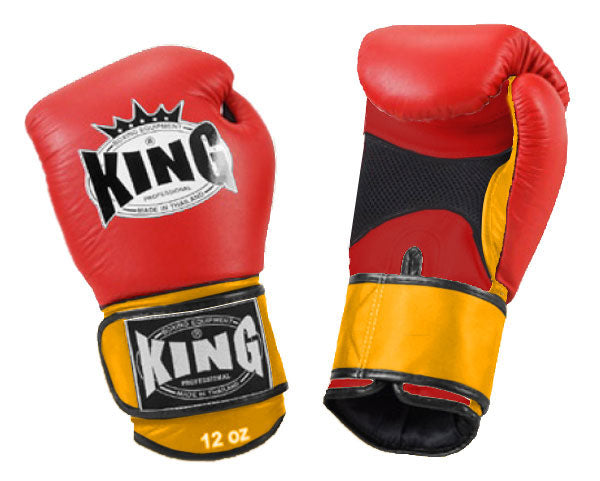 KING Dual Color Boxing Gloves- Air Laceup - Red Fist & Palm, Blue Black White Yellow Wrist