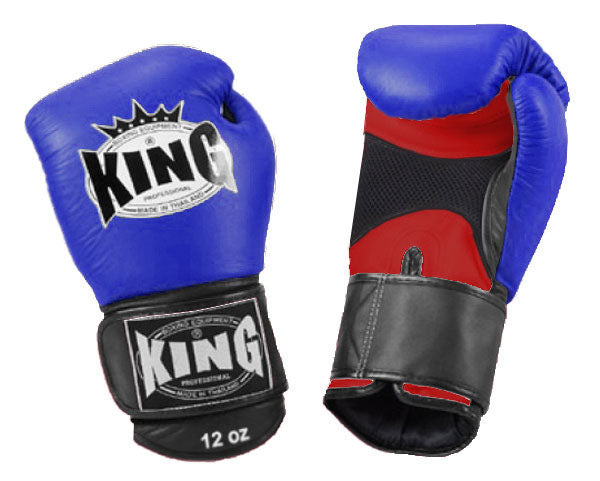 KING Triple Color Boxing Gloves- Air Velcro - Blue Fist, Red Palm Black White Yellow Wrist