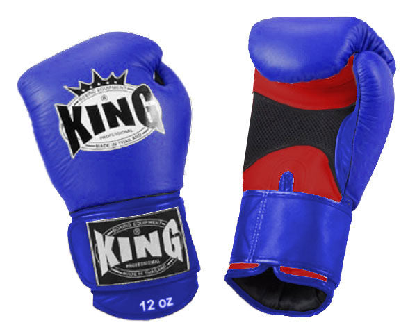 KING Dual Color Boxing Gloves- Air Velcro - Blue Fist & Wrist, Black Red White Yellow Palm