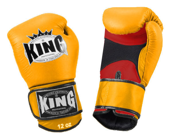 KING Dual Color Boxing Gloves- Air Velcro - Yellow Fist & Wrist, Blue Red Black White Palm