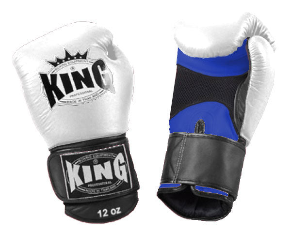 KING Triple Color Boxing Gloves- Air Laceup - White Fist, Blue Palm Red Black Yellow Wrist