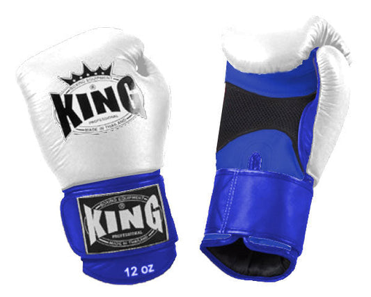 KING Dual Color Boxing Gloves- Air Velcro - White Fist, Blue Red Black Yellow Palm & Wrist