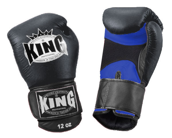 KING Dual Color Boxing Gloves- Air Velcro - Black Fist & Wrist, Blue Red White Yellow Palm