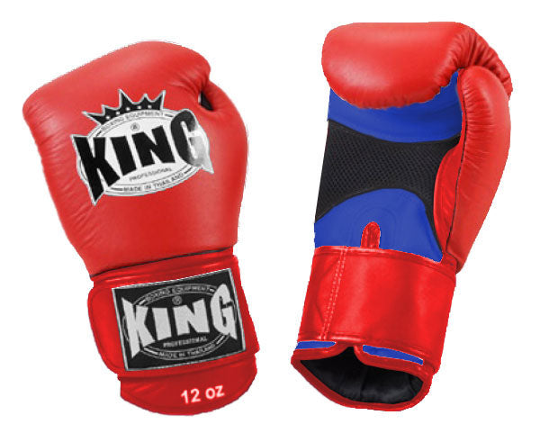 KING Dual Color Boxing Gloves- Air Laceup - Red Fist & Wrist, Blue Black White Yellow Palm