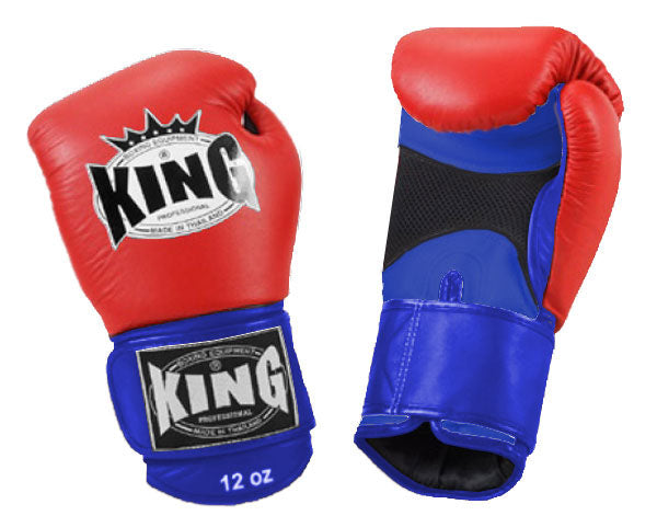 KING Dual Color Boxing Gloves- Air Laceup - Red Fist, Blue Black White Yellow Palm & Wrist