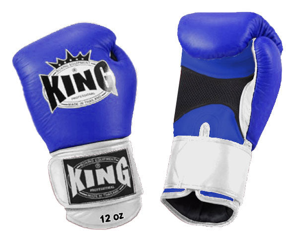 KING Dual Color Boxing Gloves- Air Velcro - Blue Fist & Palm, Black Red White Yellow Wrist