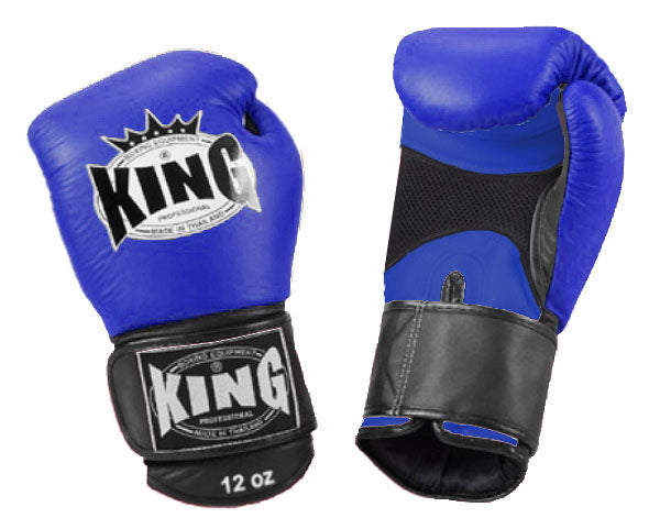 KING Dual Color Boxing Gloves- Air Velcro - Blue Fist & Palm, Black Red White Yellow Wrist