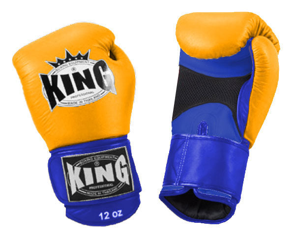 KING Dual Color Boxing Gloves- Air Velcro - Yellow Fist, Blue Red Black White Palm & Wrist