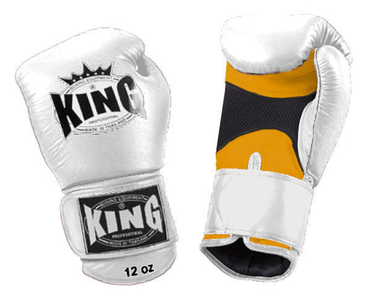 KING Dual Color Boxing Gloves- Air Velcro - White Fist & Wrist, Blue Red Black Yellow Palm