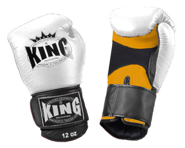 KING Triple Color Boxing Gloves- Air Velcro - White Fist, Yellow Palm Black Red Blue Wrist