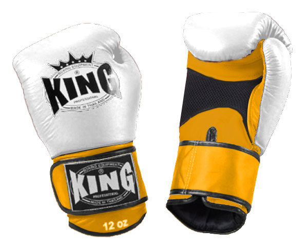 KING Dual Color Boxing Gloves- Air Velcro - White Fist, Blue Red Black Yellow Palm & Wrist