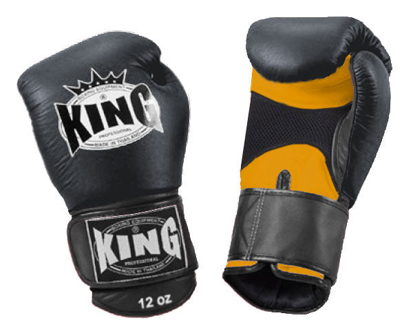 KING Dual Color Boxing Gloves- Air Velcro - Black Fist & Wrist, Blue Red White Yellow Palm