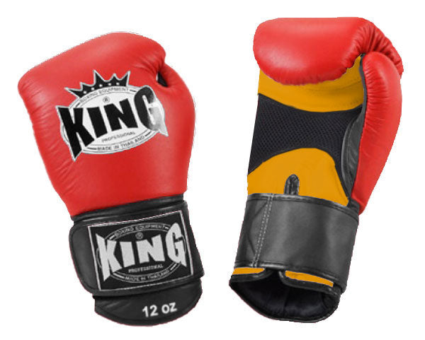 KING Triple Color Boxing Gloves- Air Velcro - Red Fist, Yellow Palm Black Blue White Wrist