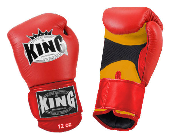 KING Dual Color Boxing Gloves- Air Laceup - Red Fist & Wrist, Blue Black White Yellow Palm