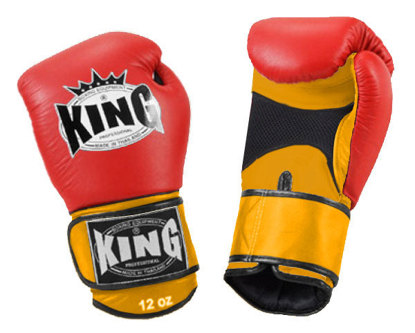 KING Dual Color Boxing Gloves- Air Laceup - Red Fist, Blue Black White Yellow Palm & Wrist