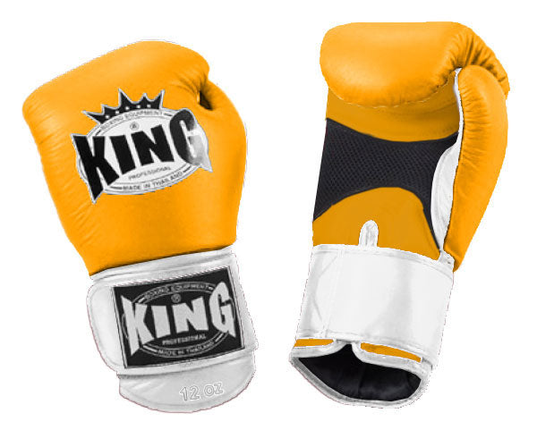 KING Dual Color Boxing Gloves- Air Velcro - Yellow Fist & Palm, Blue Red Black White Wrist