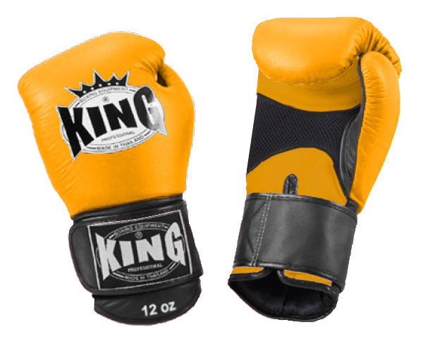 KING Dual Color Boxing Gloves- Air Velcro - Yellow Fist & Palm, Blue Red Black White Wrist