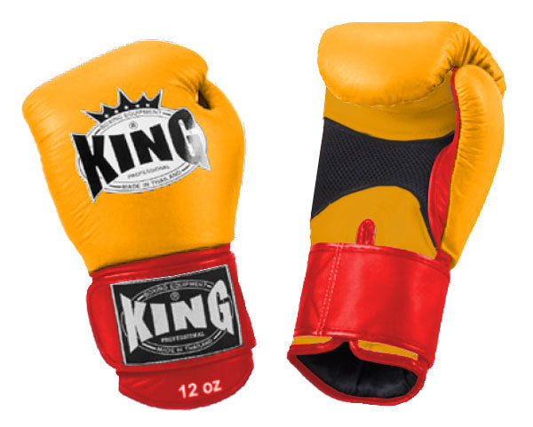 KING Dual Color Boxing Gloves- Air Velcro - Yellow Fist & Palm, Blue Red Black White Wrist