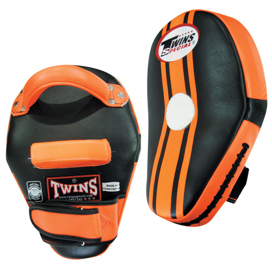 TWINS SPECIAL Curved Leaf Thai Pads w/ Velcro- Black-Orange