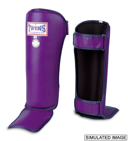 TWINS Competition Shin Guards- Premium Leather - Purple, Red, Green, Brown, Blue