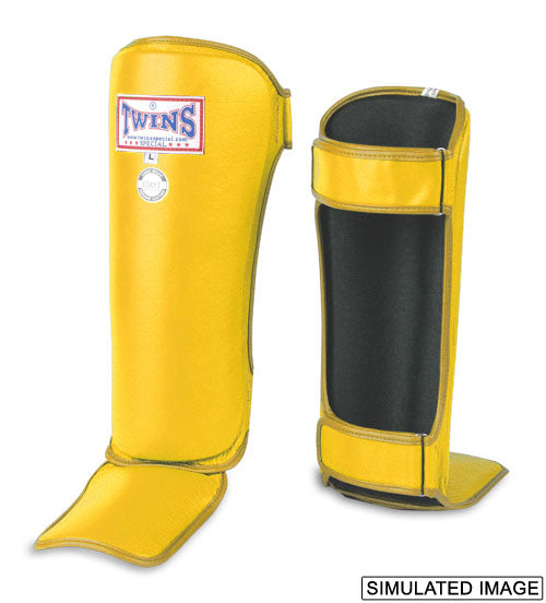 TWINS Competition Shin Guards- Premium Leather - Yellow, Pink, Orange, Light, Blue