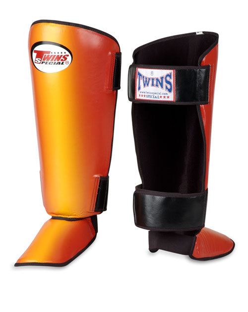 TWINS Vertical Slide Shin Guards- Premium Leather- Bold Colors- Blue, Red, Green